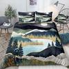 Nature River Bedding Set Starry Sky Duvet Cover Set Mountain River Forest Moon Printed Design Natural Landscape Comforter Cover