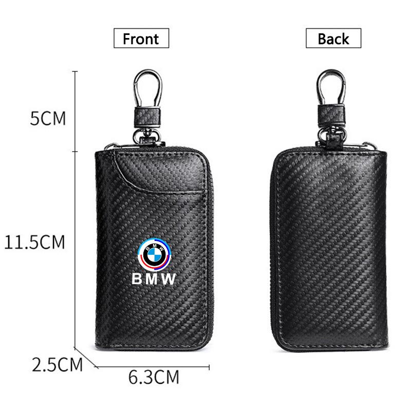BBJV7 Carbon Fiber Leather Wallet Car Remote Key Storage Zippers Bag For Bmw 50th Anniversary M E36 F20 E46 E90 E87 E34 X3 X5 X6 M2 M3