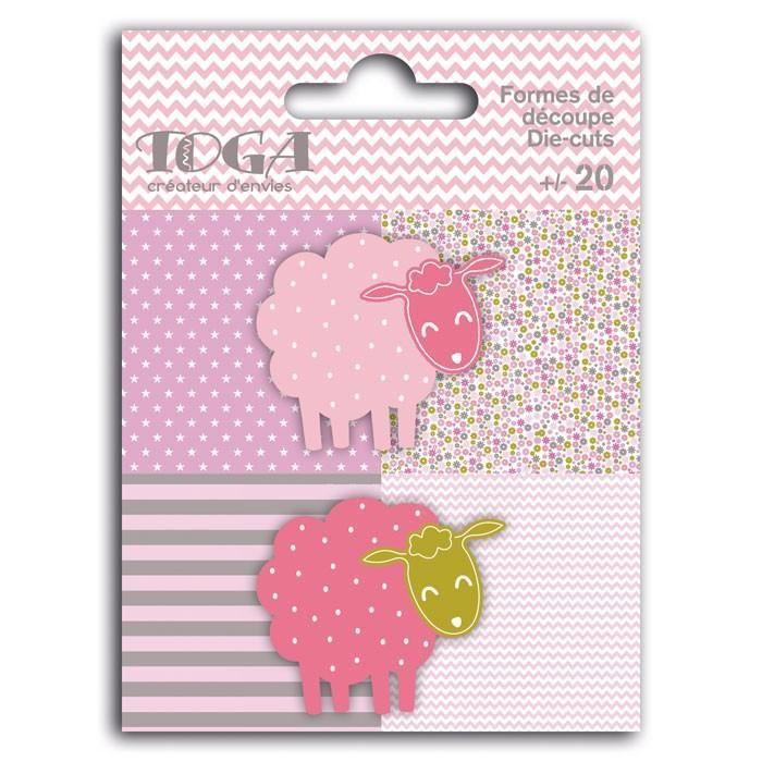 20 Die-cut Shapes Pink-green Taupe Sheep