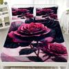 Purple Fitted Sheet Set Romantic Rose 3D Printed 100% Polyester Microfiber Mattress Covers Cozy Bedding Set With 2 Pillowcases