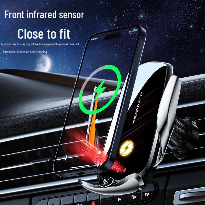 Smart Wireless Charging Car Phone Holder with Auto-Sensing Open/Close for Navigation
