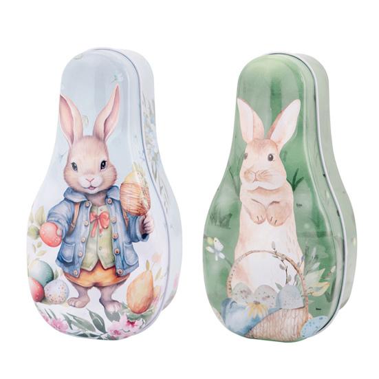 Easter Tinplate Candy Box Bunny Pattern Cookie Biscuit Storage Tin Metal Empty Chocolate Treat Packaging Container Easter Gift Box with Lid for