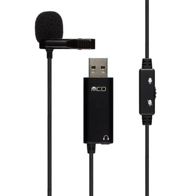 Микрофон-пина для USB Miyoshi MCO с мини-клипсой, разъемом для наушников 3,5 мм, переключателем Mute, всенаправленный, совместим с WindowsMacOS, длина кабеля 1,9 м,