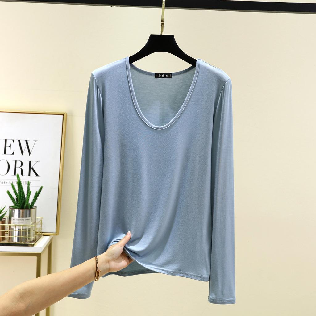 Большие размеры от M до 6XL U-образный вырез Женская футболка Длинные рукава Свободные футболки однотонные повседневные футболки Топы Все подходят