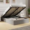 Double Storage Bed 190x140 cm, Wooden Slats, Gas Piston and Fabric Upholstery, Grey