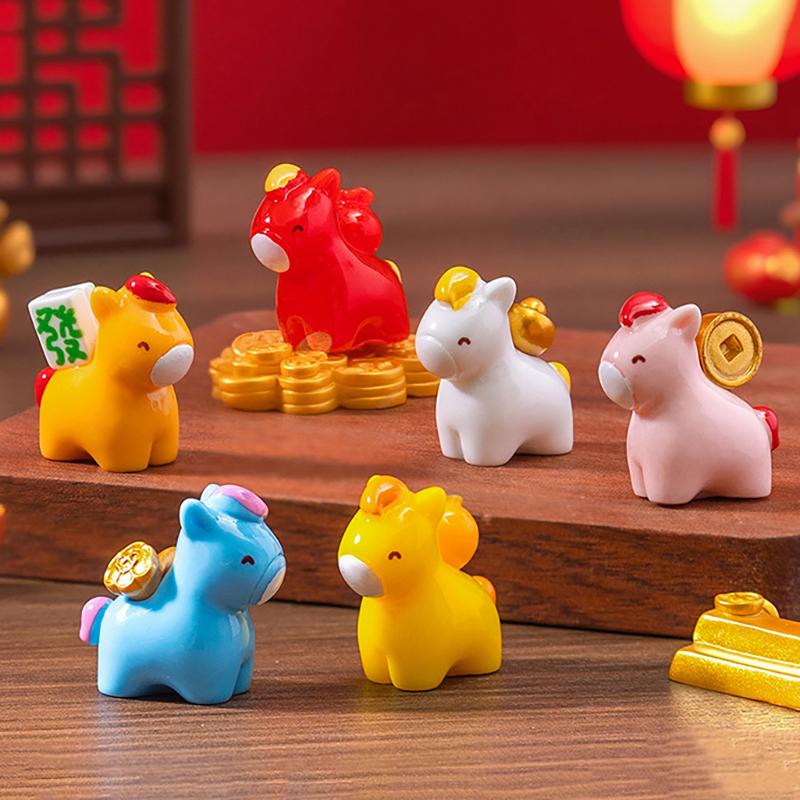 Hot Sale 2026 New Year Figurines Miniatures Cartoon Lucky Horse Micro Landscape Ornaments Home Desk Decorations Room Decor Gift