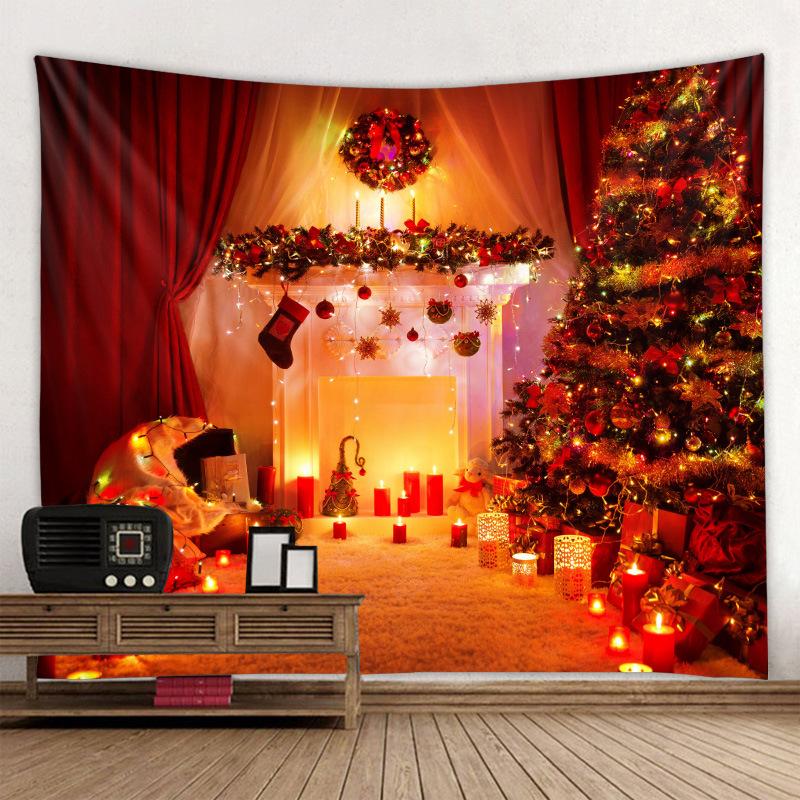 Christmas Tree Fireplace Printed Pattern Tapestry Home Living Room Bedroom Room Wall Decoration Background Cloth Tapestry