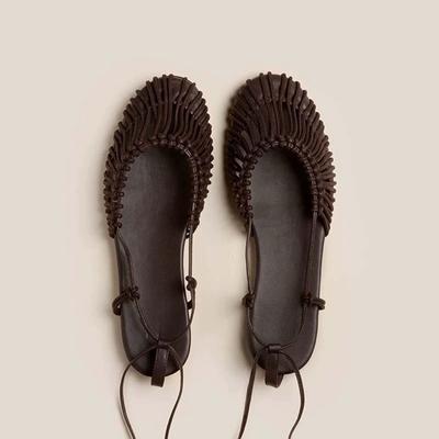 Версия из овчины~ нишевая плетеная вручную ретро-сумка сандалии на голову женские летние на плоской подошве с ремешками на щиколотке натуральная кожа римские женские туфли