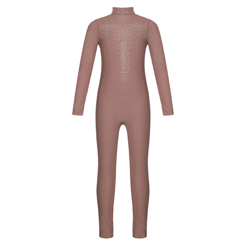 Детский комбинезон для фигурного катания для девочек, блестящий комбинезон со стразами, боди с длинными рукавами, гимнастический танцевальный костюм