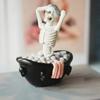 Halloween Skeleton Figurine Resin Bathing Skeleton Statue Desktop Skeleton Ornament for Bookshelves Tables Cabinets