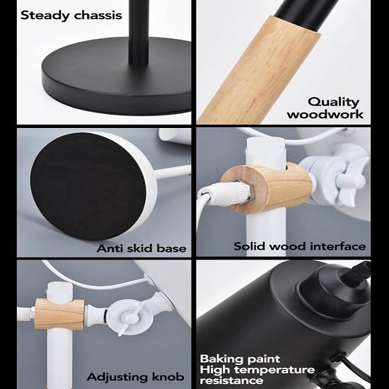 Nordic Style Metal Desk Lamp,Modern Minimalist Adjustable Reading Lamp with Solid Natural Wood, (Desk Lamp White)