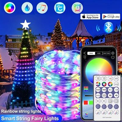 200LED 20M WS2812B RGBIC огни, елочные огни для улицы и помещения, гирлянды IP65 водонепроницаемые Bluetooth Fairy LED String