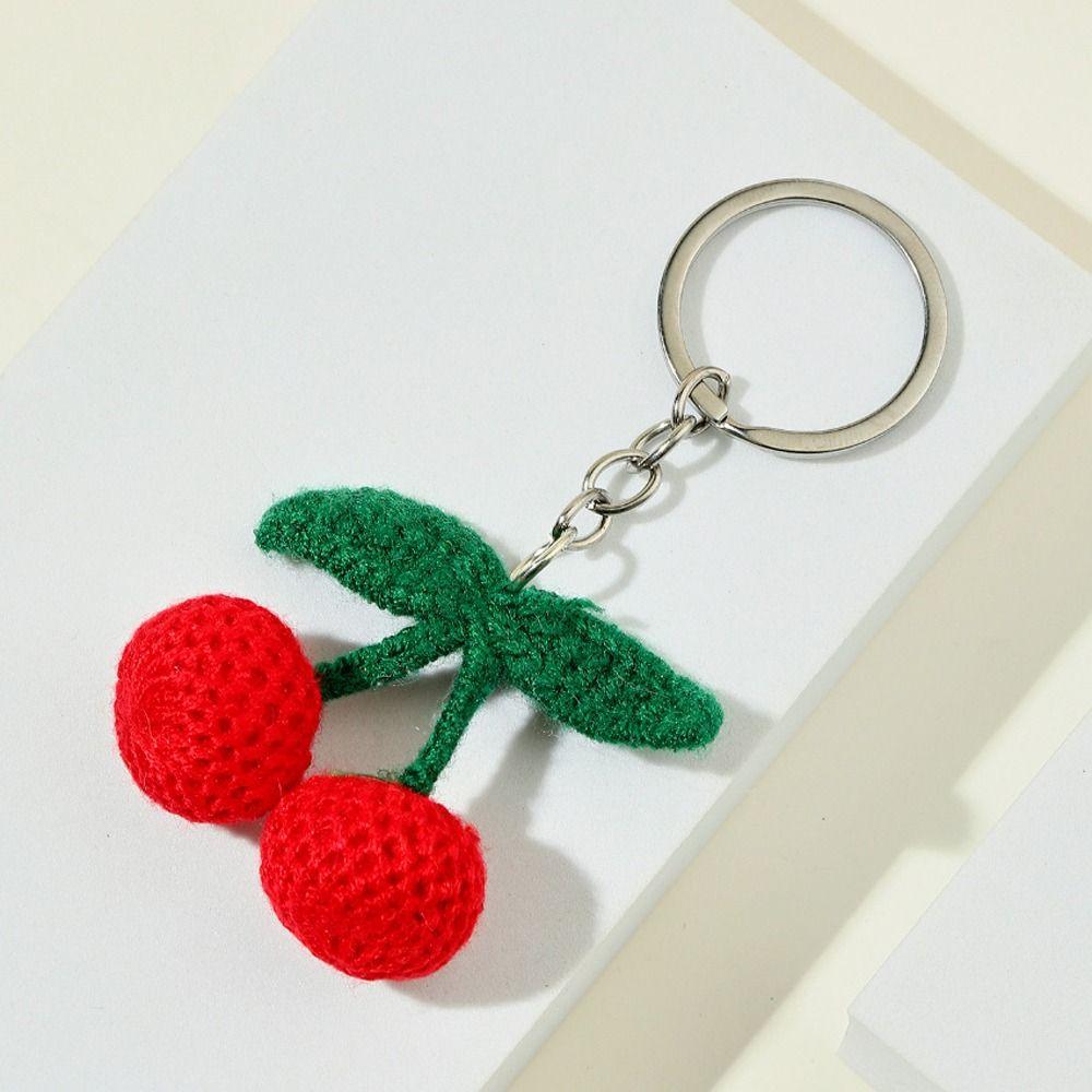 Fruit Knitted Keyring Handmade Crochet Keyring Bag Accessories Cherry Keychain DIY Jewelry