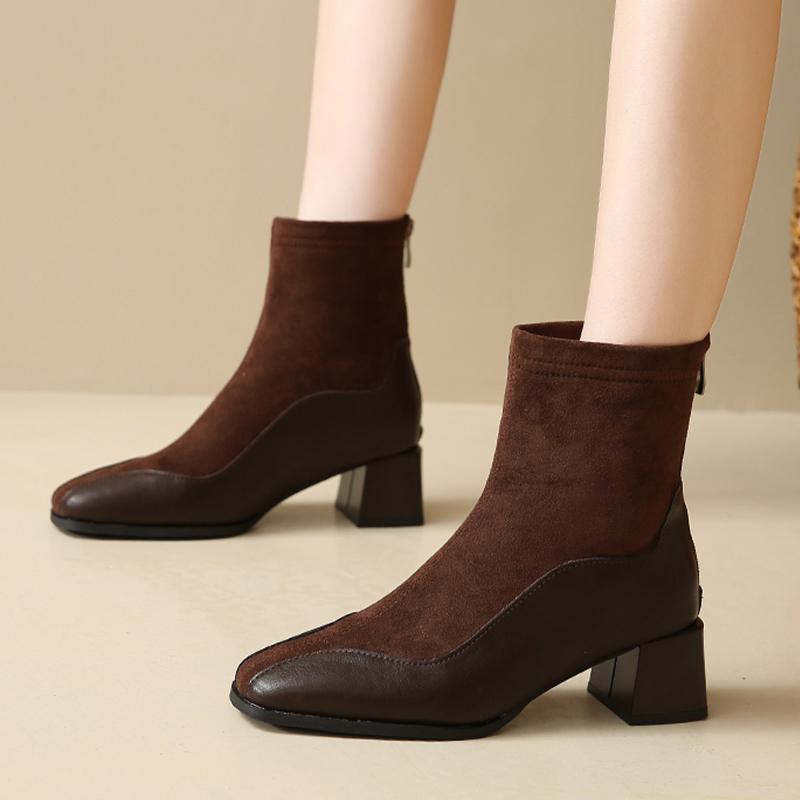 Модные женские замшевые ботильоны Модные зимние туфли на среднем каблуке Женские трендовые элегантные платья 2025 года Новые зимние готические мотоциклетные ботинки Mujer Botas