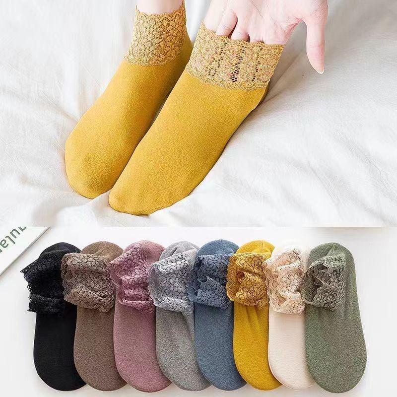 Lace Ankle Socks Non-slip Floor Socks Women's Autumn Winter Thickened Warm Fleece Socks