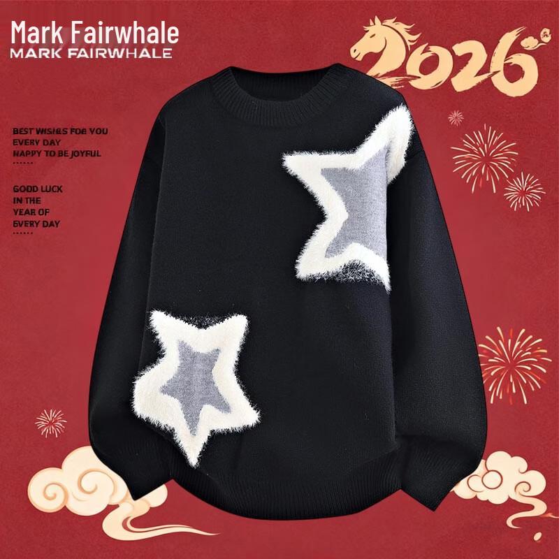 Mark Fairwhale Мужской свободный свитер с круглым вырезом и принтом