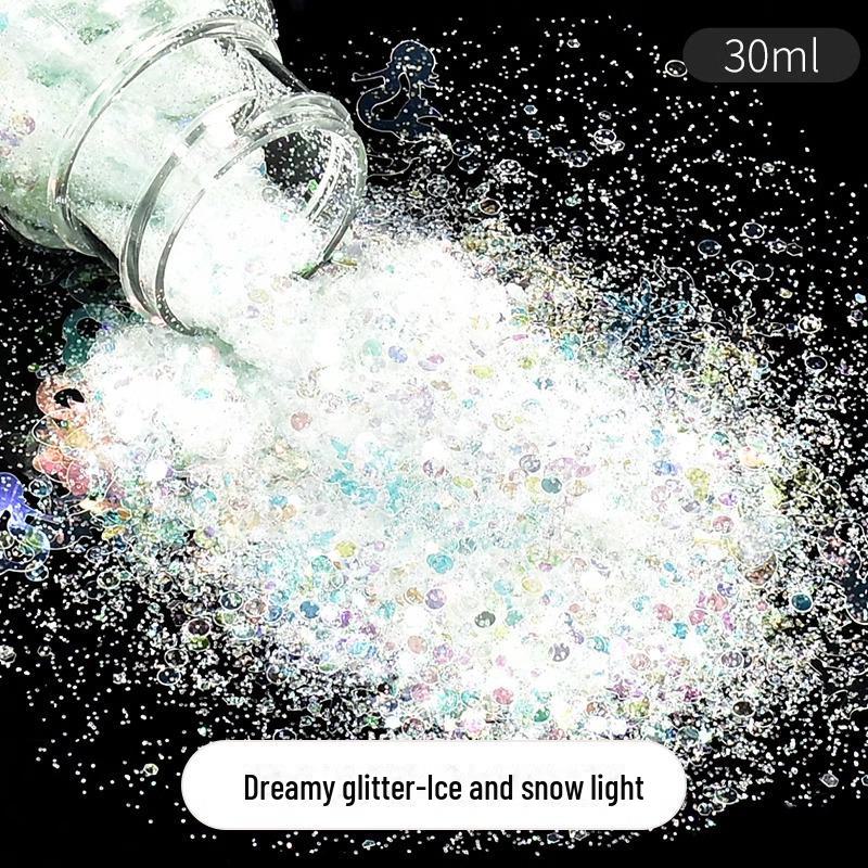 Dreamy Summer Glitter Mix: Hexagonal Sequins, Laser, and Fine Glitter In DIY Hemp Material.