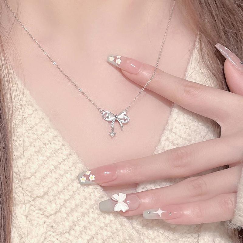 Изысканное ожерелье с подвеской в виде банта для женщин и девочек, блестящая цепочка на ключицу, ювелирные изделия, аксессуары, подарки