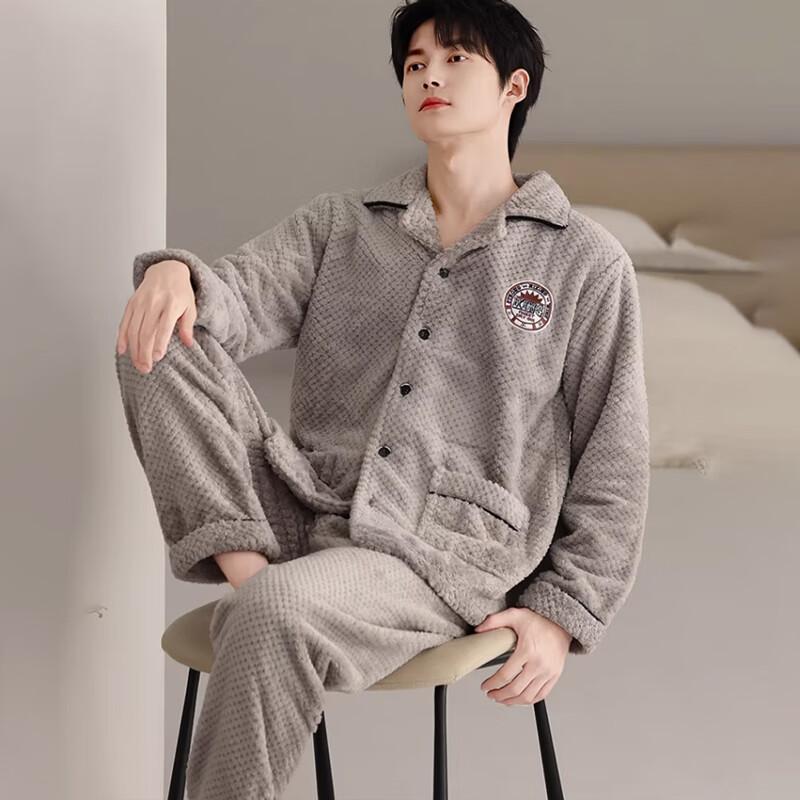 XUEXIMAN Autumn Winter Flannel Fleece Thickened Cardigan Pajamas Plus Size Outerwear Home Warm Set