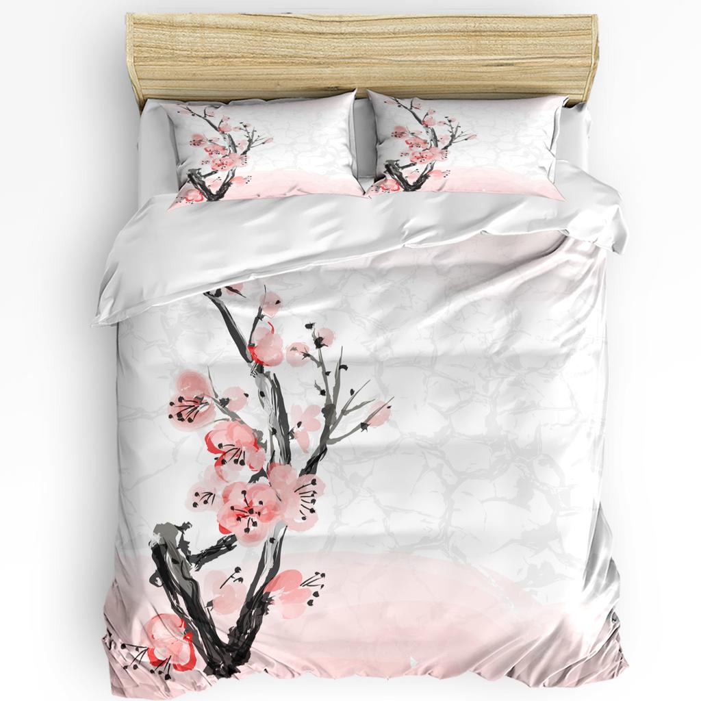 Комплект постельного белья нежно-розового цвета для спальни, кровати, дома, японской вишни, дерева сакуры с римским пододеяльником, пододеяльником и наволочкой
