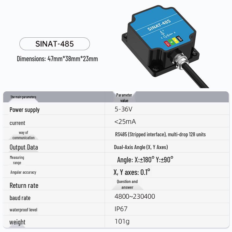 Dual-Axis 0.1° Tilt Sensor 6DOF IMU Angle Meter IP67 Multi-Stage Measurement Instrument