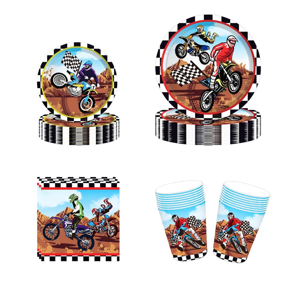 Мотоциклетные гонки Главная картинка Праздничные принадлежности Тарелки Бумажные стаканчики Салфетки Скатерти Одноразовые ножи вилки ложки