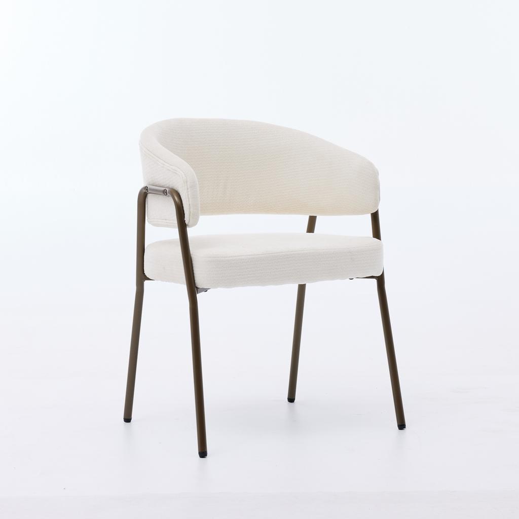 Modern Chenille Dining Chairs with Arms, Upholstered Accent Chairs with Antique Brass Metal Legs for Kitchen, Single Pack, Beige, SW1876BG