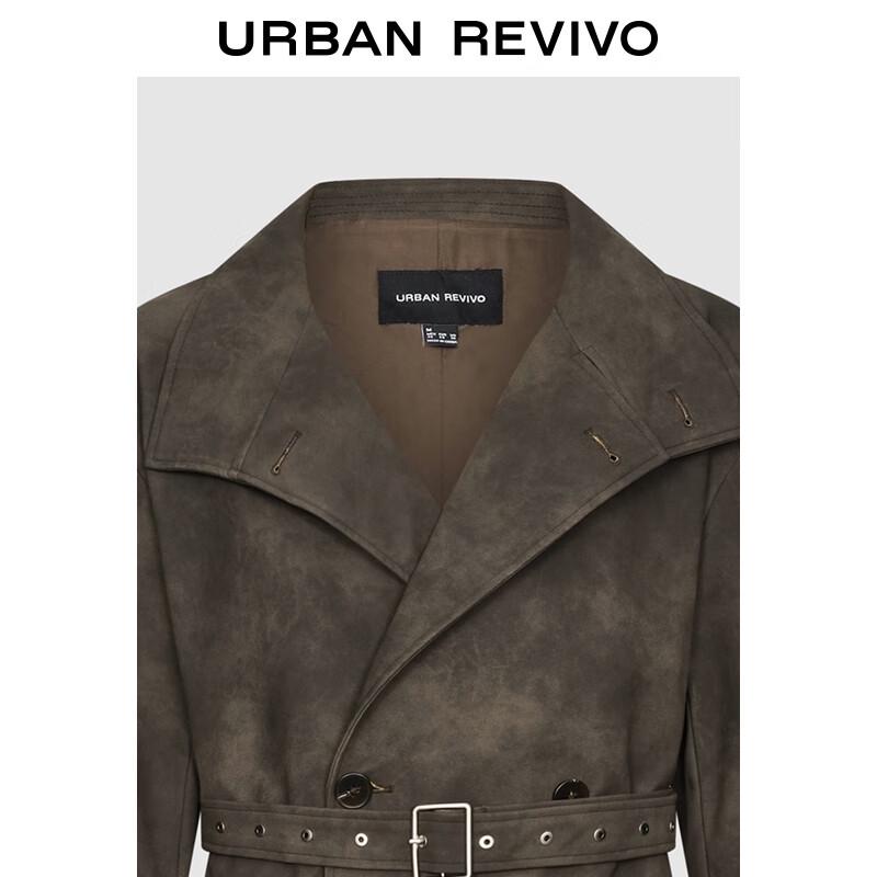 Мужское двубортное ПУ пальто с поясом UR