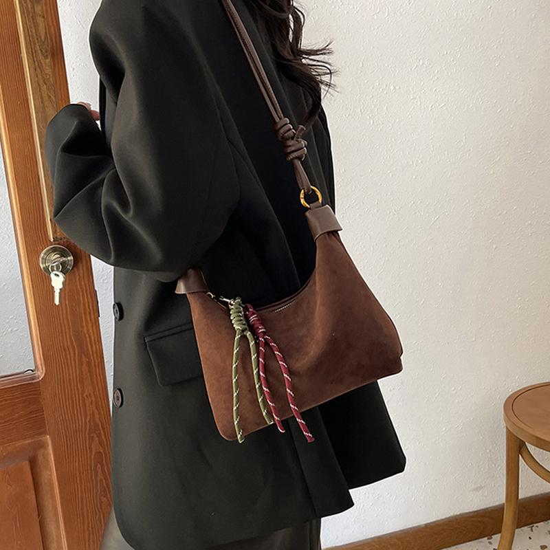 Вместительная замшевая сумка на молнии через плечо, однотонная, модная, трендовая сумка-тоут, мягкая строчка, простая подвеска, сумочка ARI