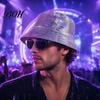 Checkered Glitter Hat Shiny Fabric Bucket Hat, Rainproof Reflective Party Colorful Fish Scale Water-repellent Pattern Sun Protection Fisherman