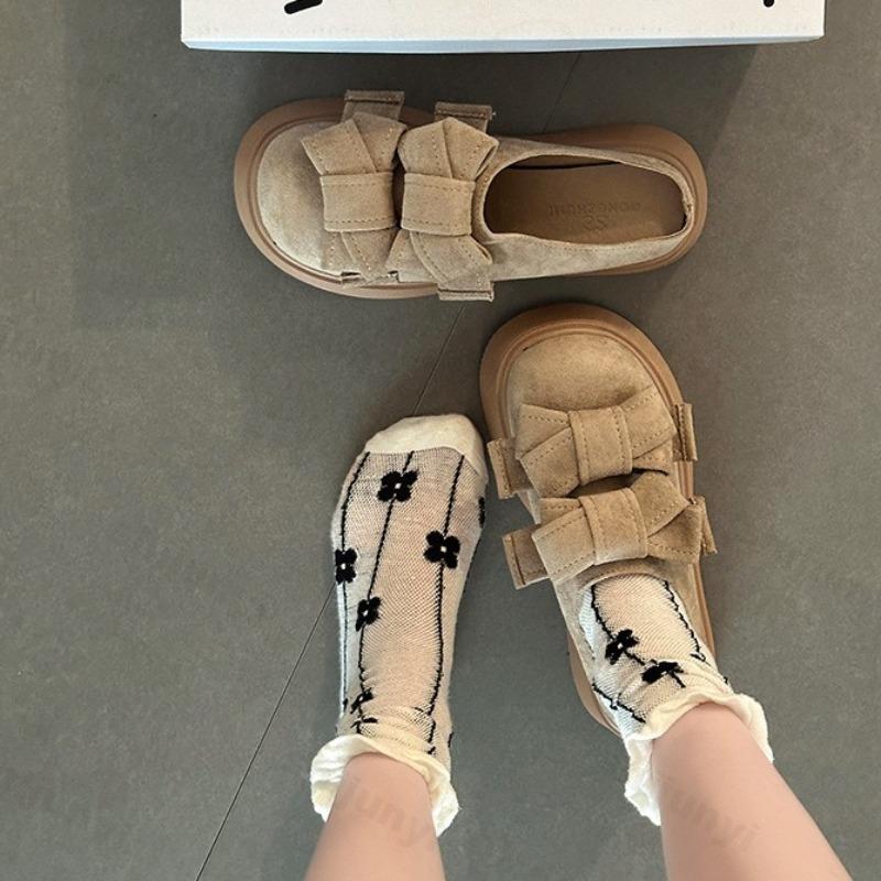 Модные Элегантные Тапочки-половинки с Дизайном Бантика, Повседневные, на Толстой Подошве, для Женщин, Новинка Осени 2025, Универсальные, Удобные, Модные, Однотонные, на Массивной Платформе