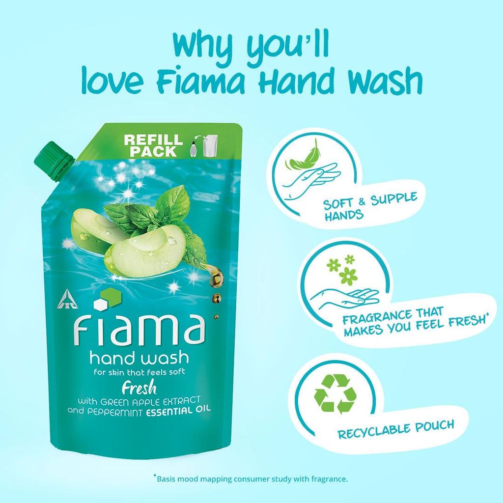 Fiama Fresh Hand Wash 750 Ml Refill Pack Soft Supple Hands Peppermint Green Apple Fragrant Handwash