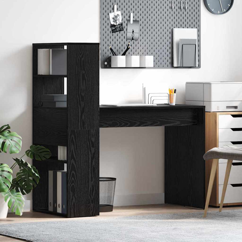 Desk with Shelf Black Oak Effect 113 x 54 x 120 cm