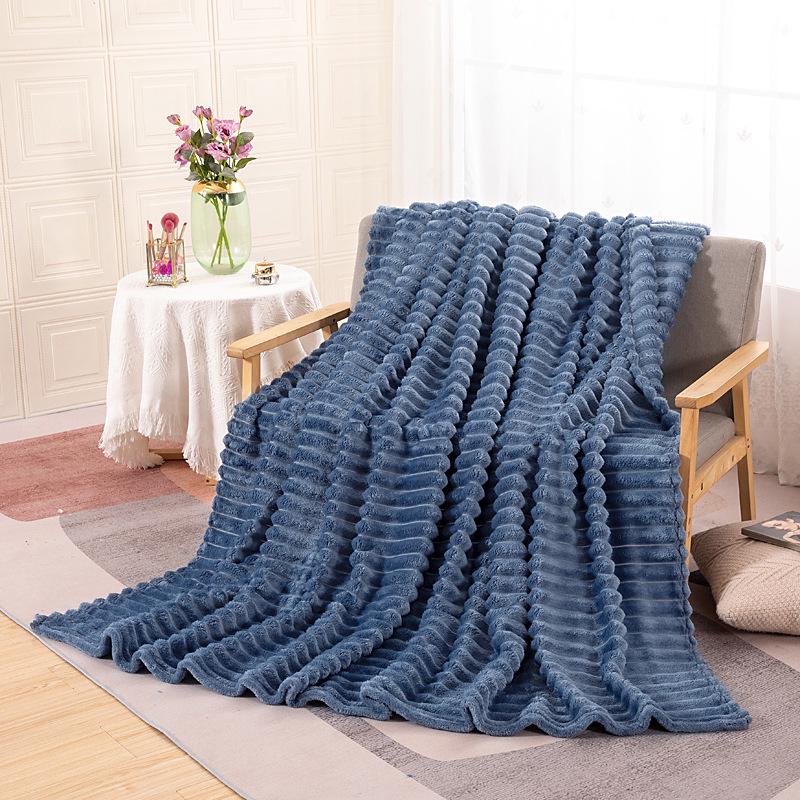 350g Rabbit Fur Stripe Flannel Coral Fleece Nap Blanket