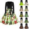 Women's Fashion V-neck Casual Slim-fit Christmas Print Long-sleeved Dress