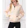 Women's Sweatshirt Stand Collar Solid Color Fashion Pocket Zipper Tops Casual Loose Fleece Ribbed Pullover