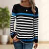 Tops For Women Blue Stripe Print Round Neck Long Sleeve T-shirt Fall Casual Slim Pullover Women's Long Sleeve Top