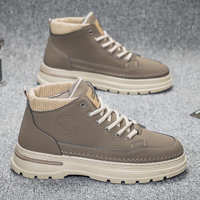 New Spring Outdoor Work Boots Men's Shoes Mid-top Short Boots British Style Leather Shoes Fashion Trendy Casual Shoes