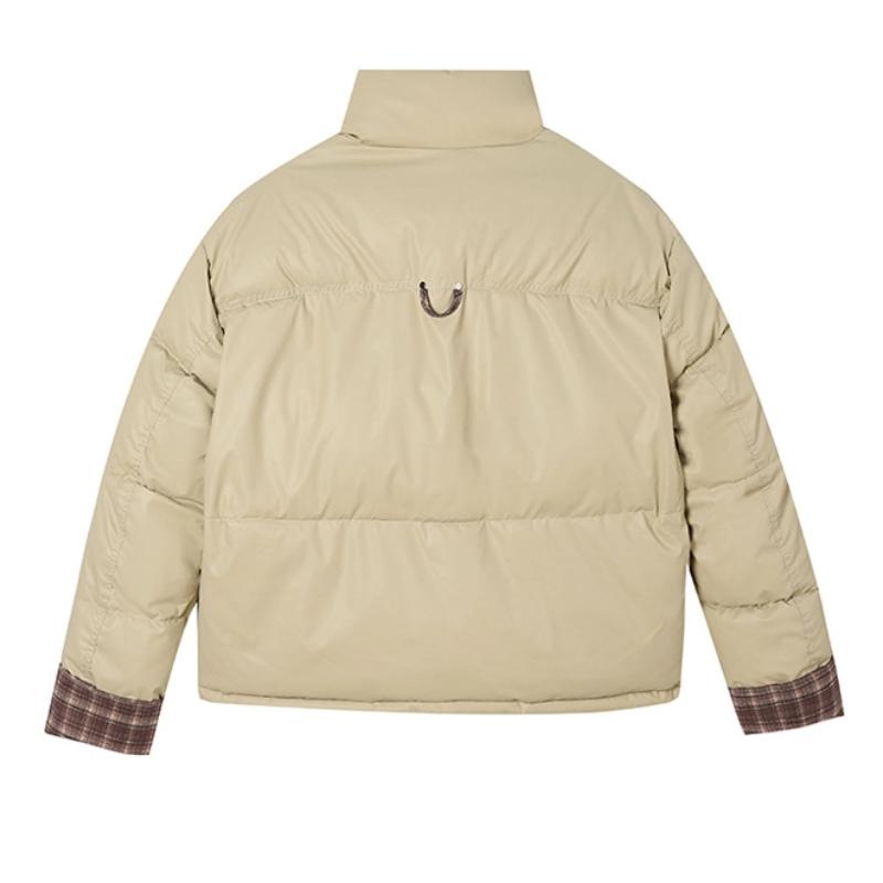 Хлопковая теплая куртка с контрастной клеткой и воротником-стойкой, короткая, утолщенная