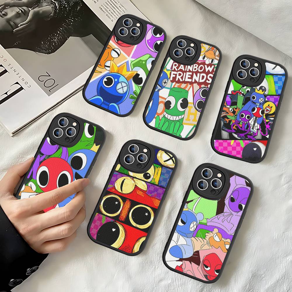 Мультяшный R-Rainbow Friends Для IPhone 16 15 14 13 12 11 Pro Max Plus Кожаный Чехол для Телефона