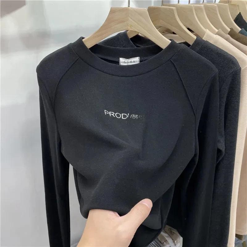 Женский осенне-зимний бархатный вышитый длинный рукав теплый топ