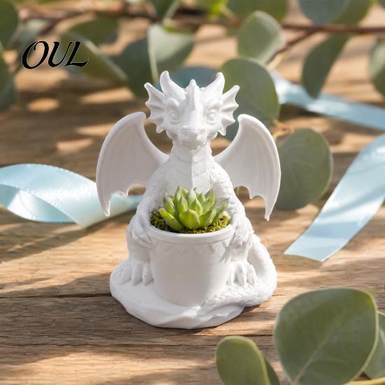 Planter Flowerpot with Built-in Drainage Holes, 3D Printed Dragon Shape Pen Makeup Brush Holder Holder, Outdoor Flower Pot for Small Green Plants