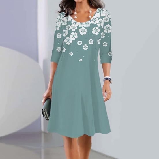 Женское весеннее платье трапециевидной формы с цветочным принтом, большие качели, с длинным рукавом, с круглым вырезом, повседневное, свободное, элегантное, контрастного цвета, женское повседневное платье миди