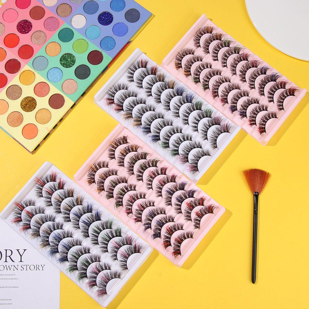 5/10 Pairs Fluffy Handmade Russian Volume 3D Mink Colorful DD Curl Mix Style False Eyelashes