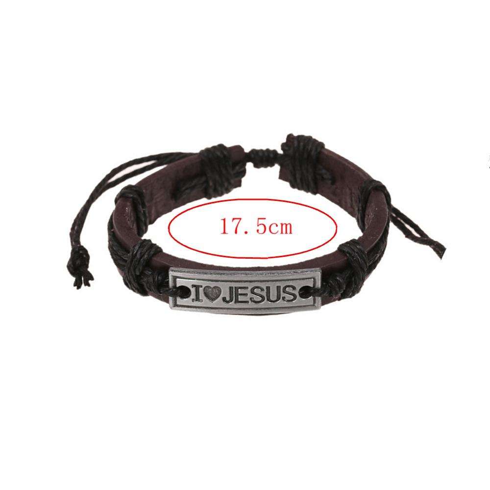 Men/Women Christian Wrap Catholic Leather Cuff Bangle Wristband "I Love JESUS" Religious Bracelet