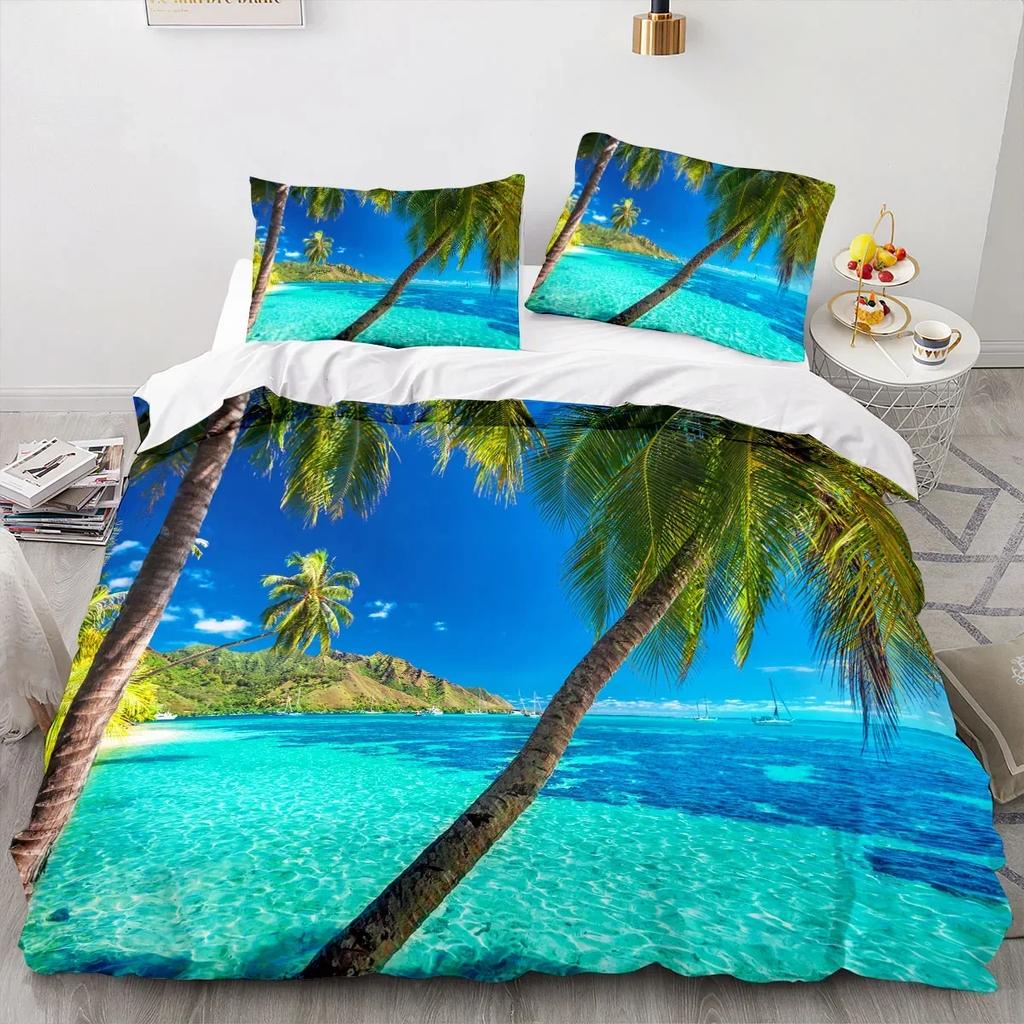 3D Printed Sea View Coconut 3D Duvet Cover Bedding Set Comforter Linen Pillowcases Home Decor Single Double Twin King Queen