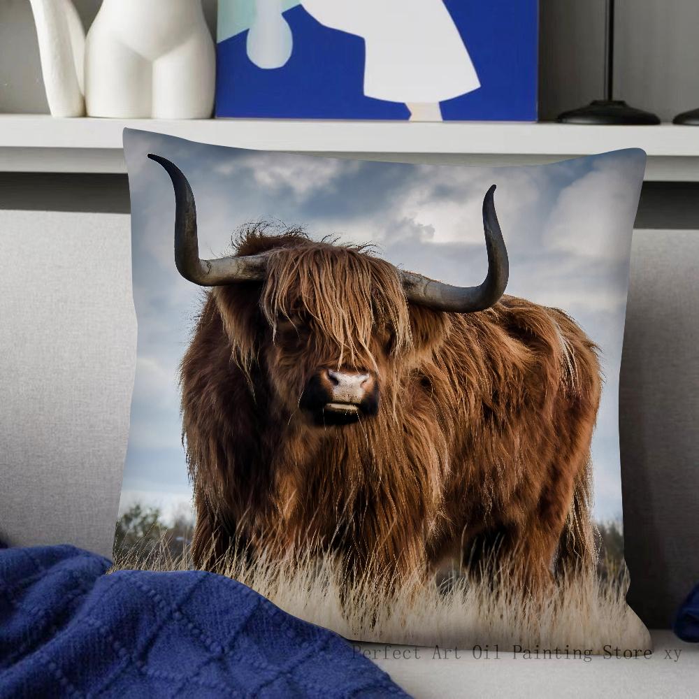 Наволочка для подушки Хайлендский скот Модная квадратная наволочка Спальня Диван Комната Внутреннее убранство Досуг Чехол для подушки 40x40