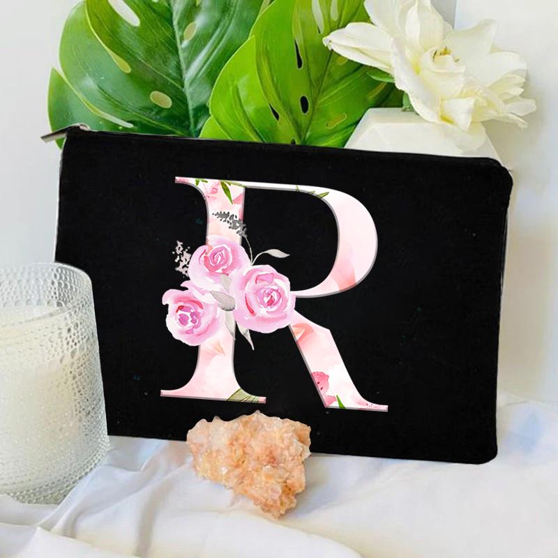 Women Bag Makeup Bag Bridesmaid Makeup Bags Floral Alphabet Print Linen Zipper Pouch Travel Organizer Case Mujer Bolsas Cosmetic