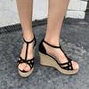 10cm Ultra High Heels Platform Shoes Woman Faux Suede Sandals T-strap Hollow Peep Toe Wedges Bohemia Gladiator Sandalias Mujer