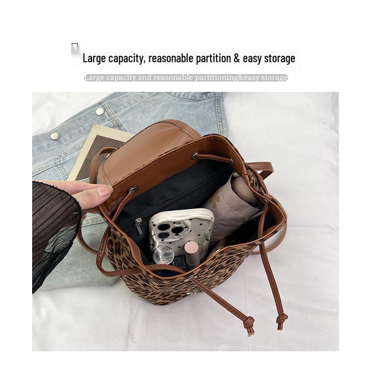 Korean Leopard Print Frosted Large Capacity Backpack - 2025 Trendy Women's Shoulder & Bucket Bag